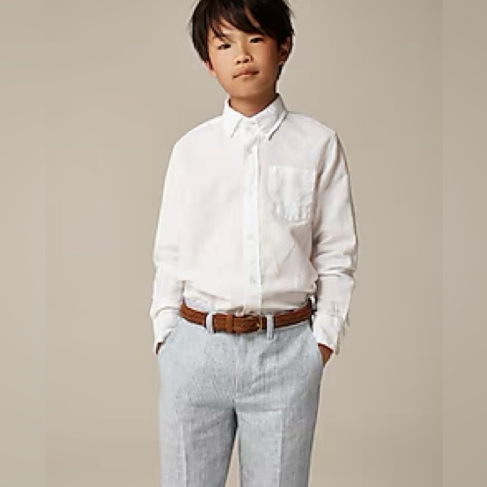 J. CREW: Kids' button-down linen-blend shirt in military green NWOT